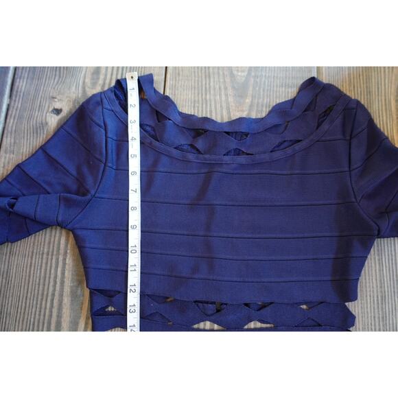 Vintage Y2K Top Womens Small Blue Bandage Cropped Cut Out Knit Stretch Zip Up - Picture 5 of 7